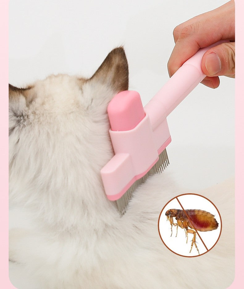 Professional Cat Deshedding Comb - Fine-Toothed Detangler with Self-Cleaning & Massage