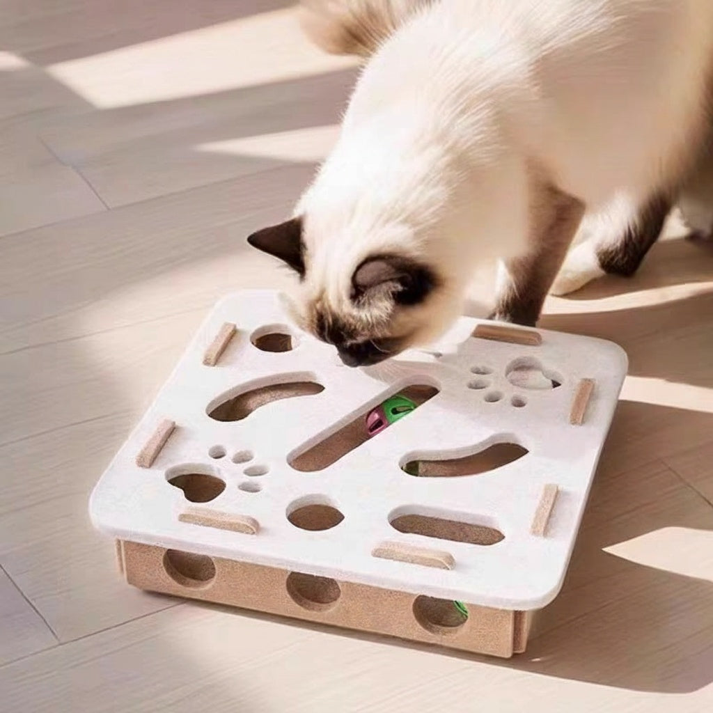 Felt Puzzle Box for Cats - Interactive Maze Toy with Multiple Entrances & Scratch Pad