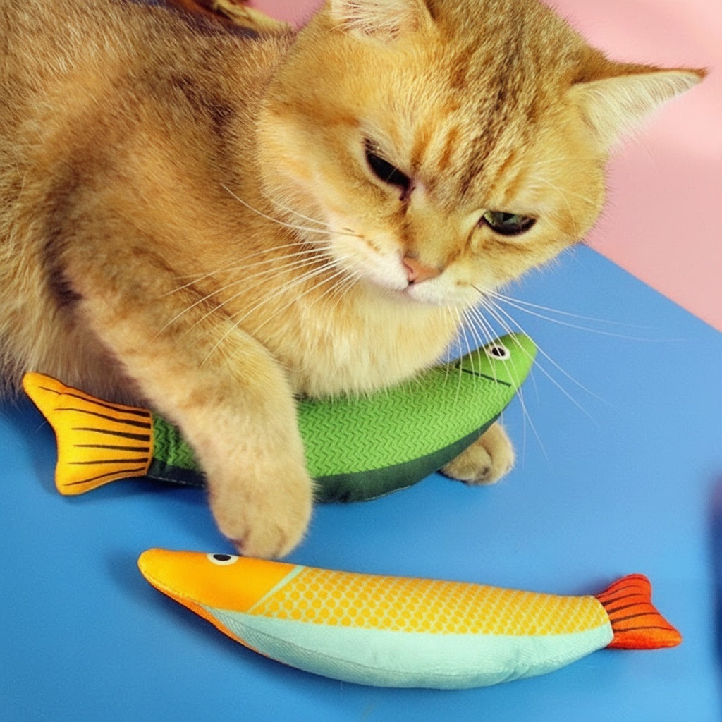 Self-Play Saury Cat Toy - Catnip Infused, Durable Kicker & Chew Toy for Kittens