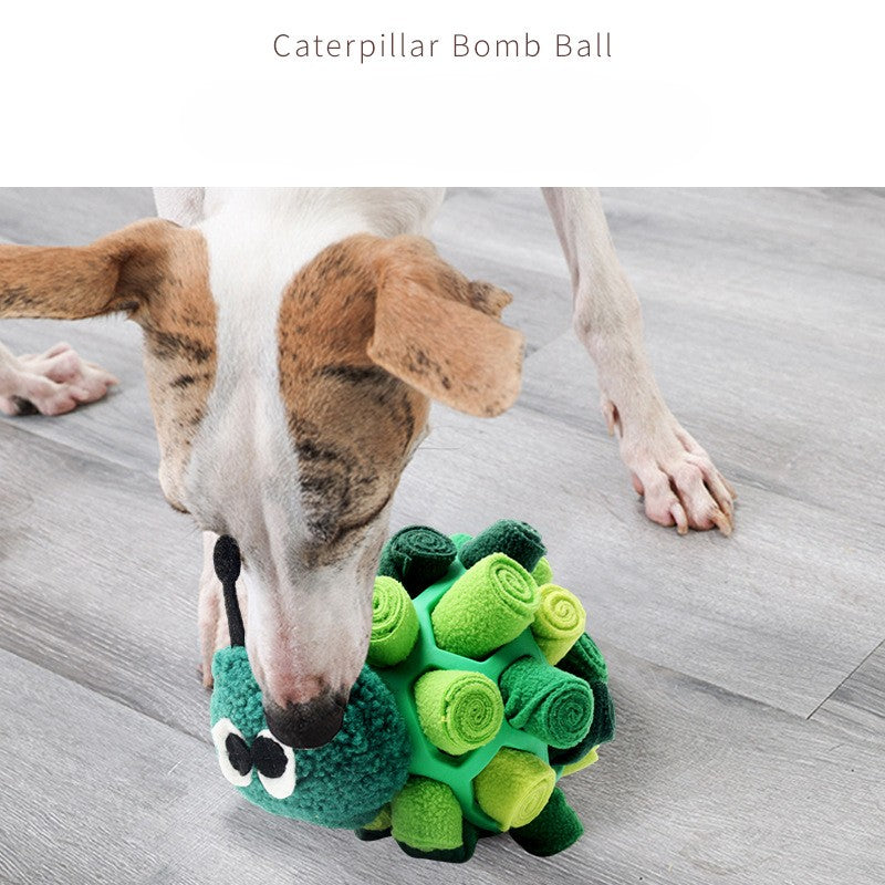 Caterpillar Dog Snuffle Toy - Treat Puzzle Ball with Multiple Holes, Chewable Rubber for Boredom & Anxiety