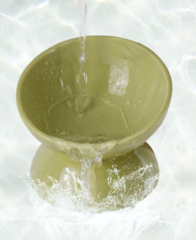 Elevated Ceramic Cat Bowl - Wide Shallow Dish, Tilted Rim for Whisker & Chin Health, Non-Slip Base