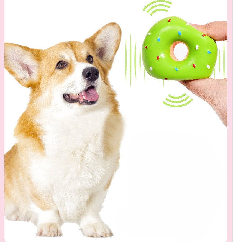 Donut Dog Toy - Squeaky Latex Ring with Realistic Colors