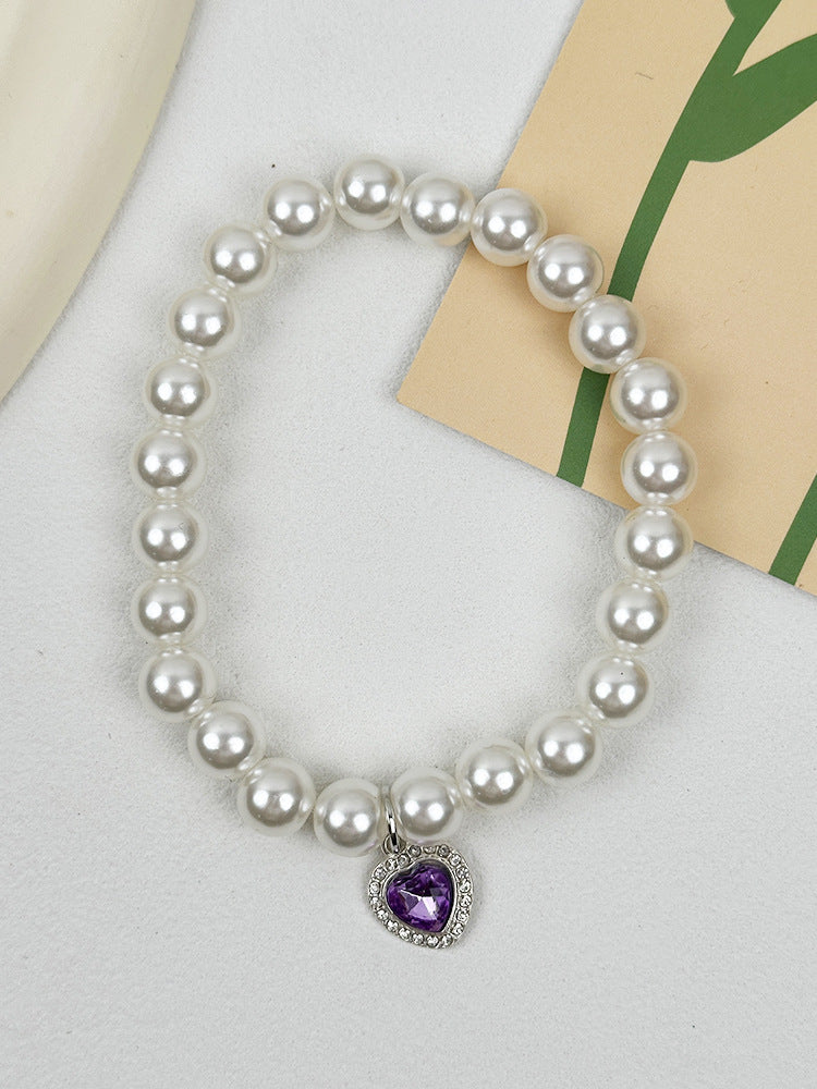 Pet Heart Pendant Necklace Faux Pearl Accent Collar for Cats and Dogs