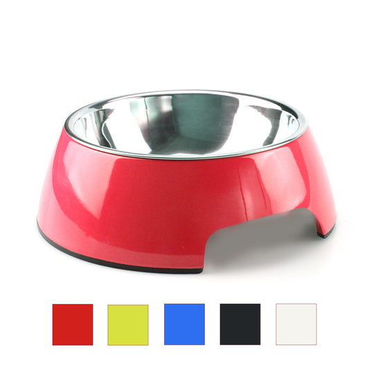 Melamine Dog Bowl with Stainless Steel Insert - Non-Slip Double Layer Pet Food Dish, Easy Clean