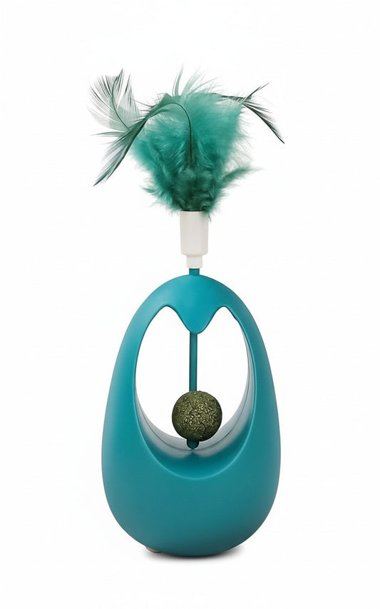 3-in-1 Cat Wobbler Toy - Catnip Ball, Feather Teaser & Self-Play Base