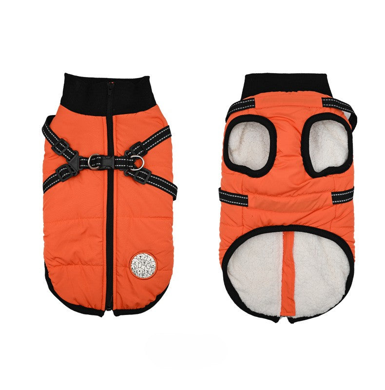 Back-Zip Dog Winter Coat - Padded Vest with Integrated Harness, Thick Warm Fleece for Cold Weather