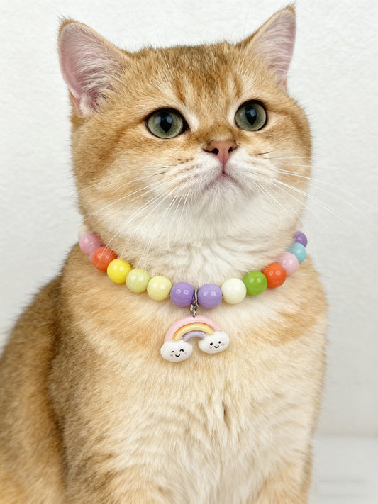 Sweet Pet Necklace Hand-Strung Beaded Collar with Cartoon Cat Charms for Dogs and Cats