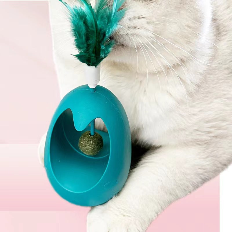 3-in-1 Cat Wobbler Toy - Catnip Ball, Feather Teaser & Self-Play Base