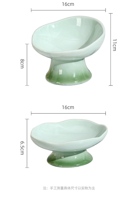 Ceramic Pet Bowl with Floral Rim - Elevated Anti-Slip Cat Dish for Food & Water, Whisker Friendly Design