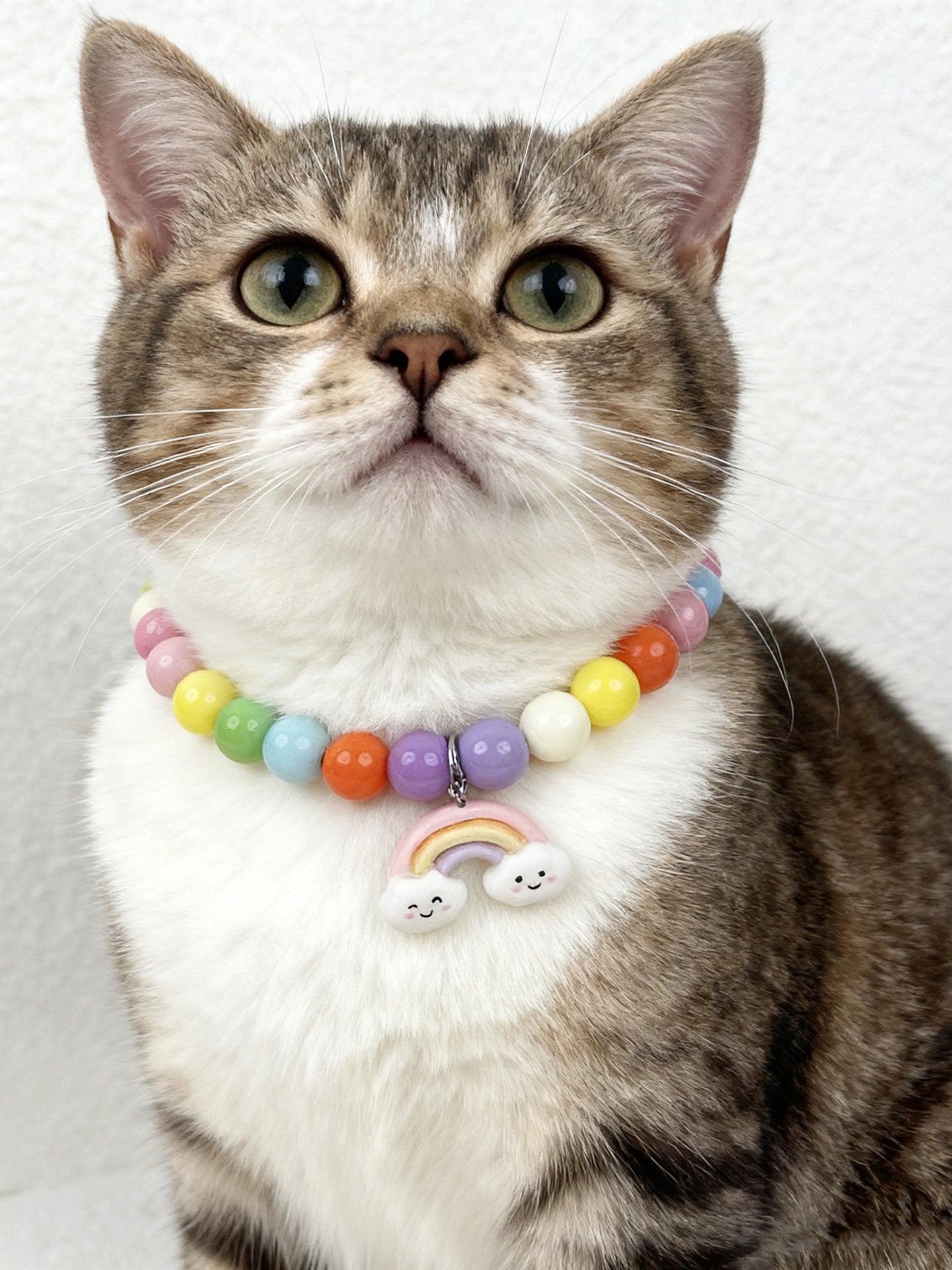 Sweet Pet Necklace Hand-Strung Beaded Collar with Cartoon Cat Charms for Dogs and Cats