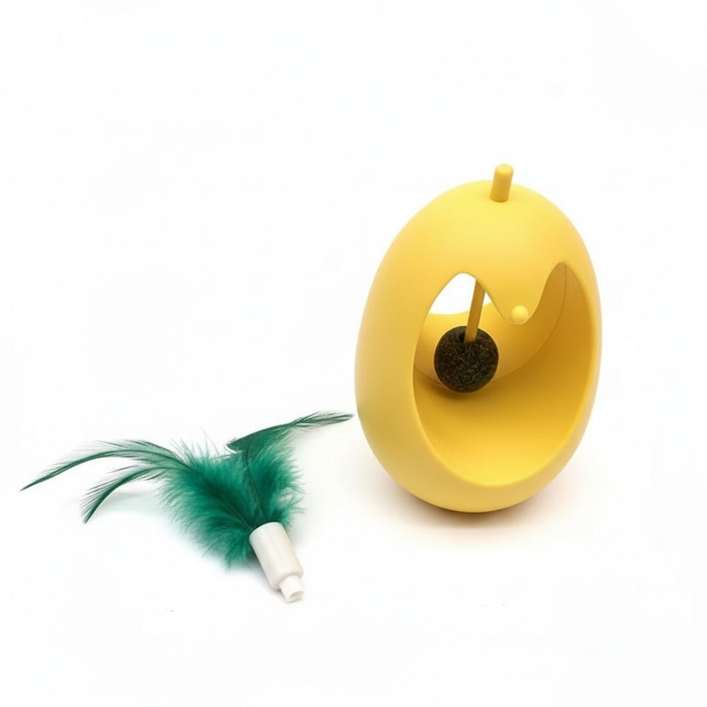 3-in-1 Cat Wobbler Toy - Catnip Ball, Feather Teaser & Self-Play Base