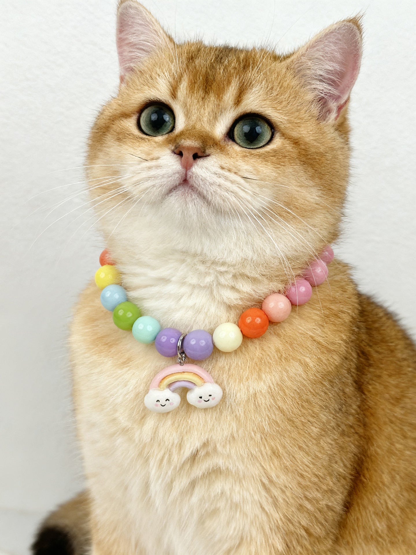 Sweet Pet Necklace Hand-Strung Beaded Collar with Cartoon Cat Charms for Dogs and Cats