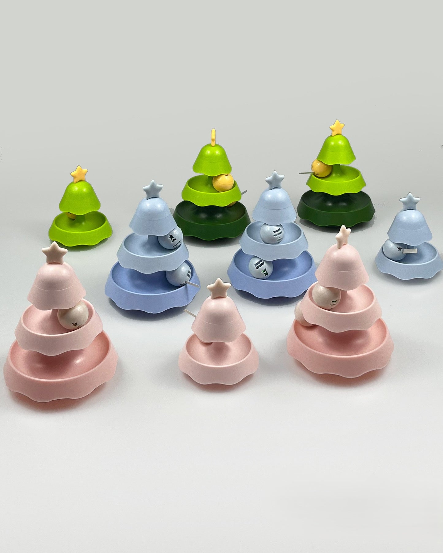 Christmas Tree Cat Toy - 3-Tier Mini Track with Light-Up Star & Catnip Balls