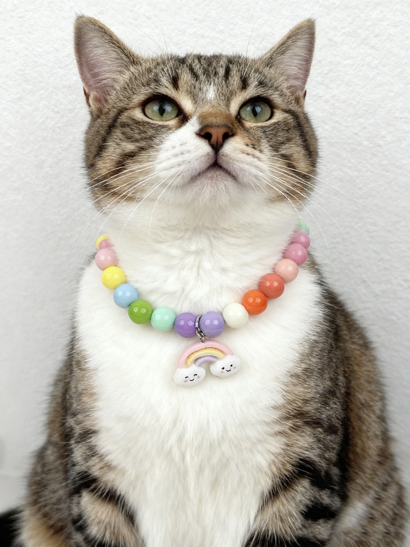 Sweet Pet Necklace Hand-Strung Beaded Collar with Cartoon Cat Charms for Dogs and Cats