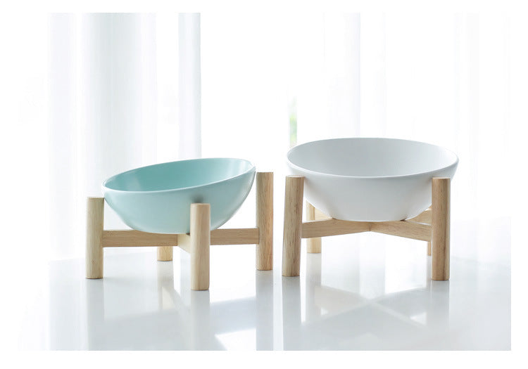 Slanted Ceramic Pet Bowl - Raised Design for Spine Health, Anti-Spill Cat Dog Feeder