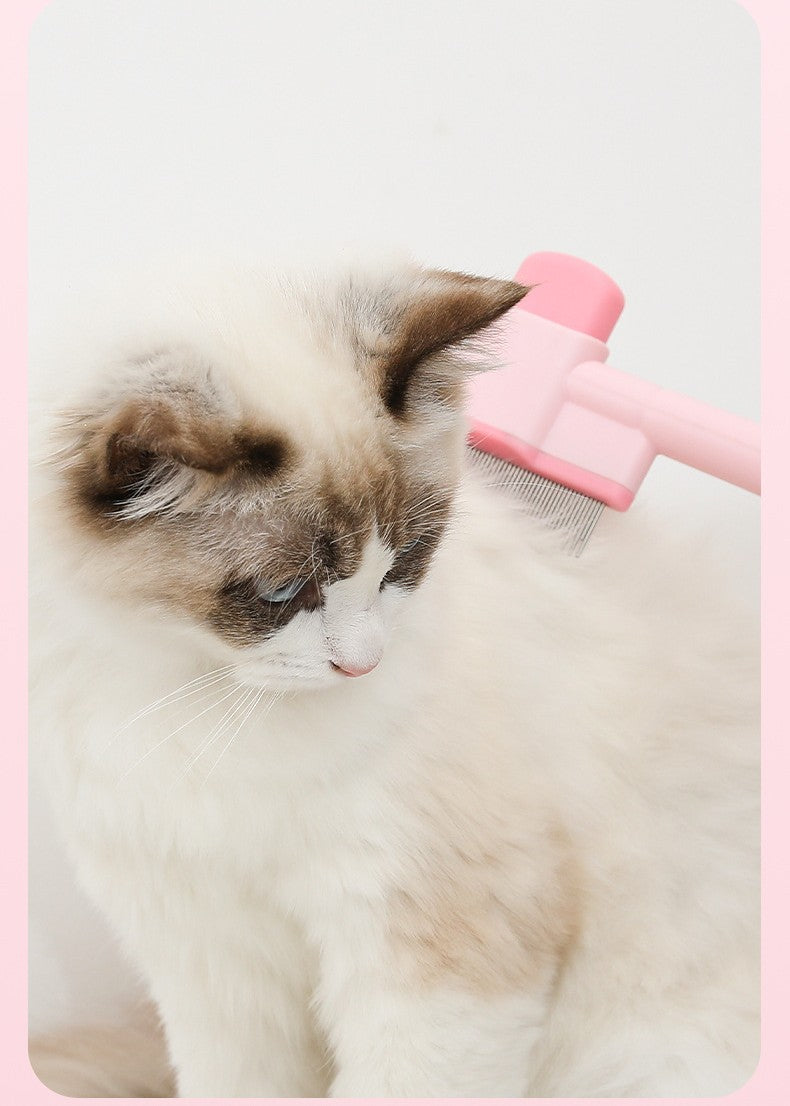 Professional Cat Deshedding Comb - Fine-Toothed Detangler with Self-Cleaning & Massage