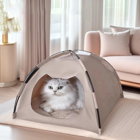 Round-Top Tent Pet Bed with Plush Mat