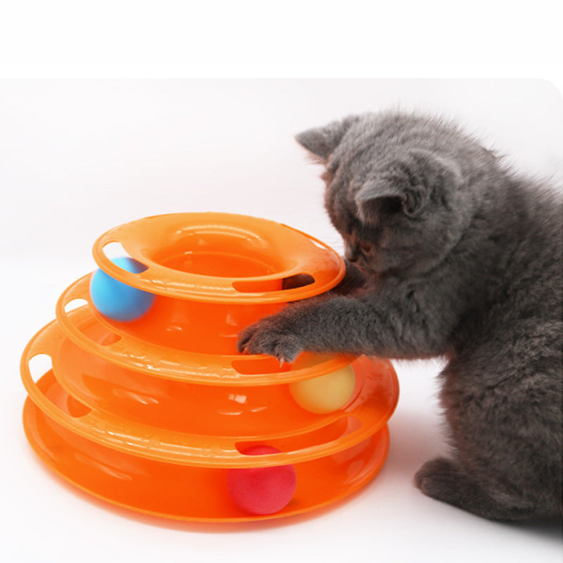3-Tier Cat Track Toy - Interactive Ball Spinner with Multi-Level Orbit