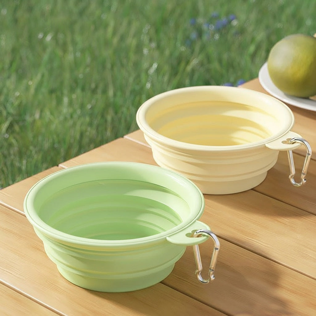 Macaron Color Foldable Pet Bowl - Silicone Portable Dog Cat Dish for Travel, Easy Pack Outdoor Feeder
