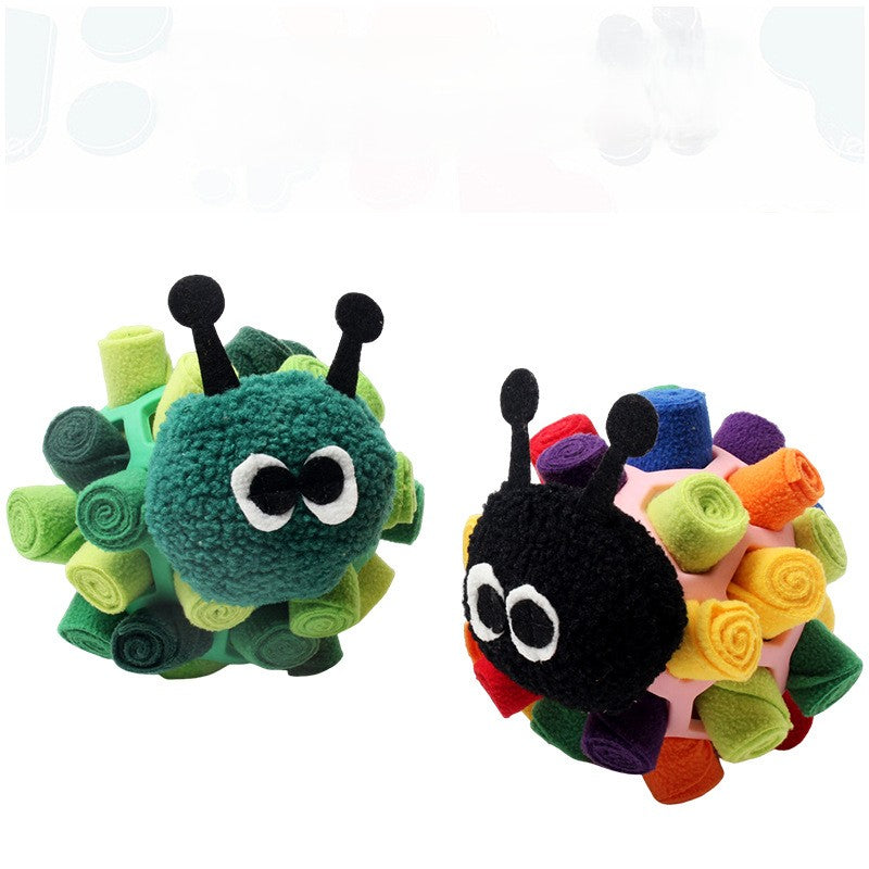 Caterpillar Dog Snuffle Toy - Treat Puzzle Ball with Multiple Holes, Chewable Rubber for Boredom & Anxiety