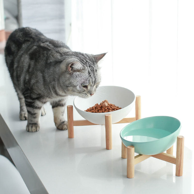 Slanted Ceramic Pet Bowl - Raised Design for Spine Health, Anti-Spill Cat Dog Feeder