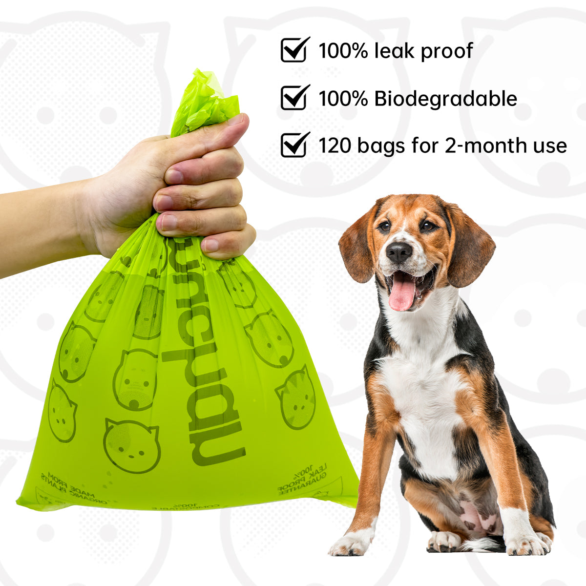 120 Counts Dog Poop Bags 100% Certified Home Compostable Waste Bag Leak Proof Waste Bags Large Size Unscented