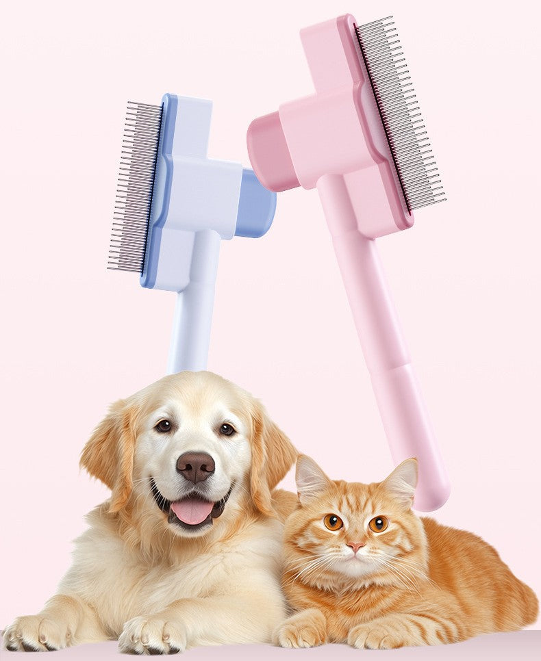 Professional Cat Deshedding Comb - Fine-Toothed Detangler with Self-Cleaning & Massage