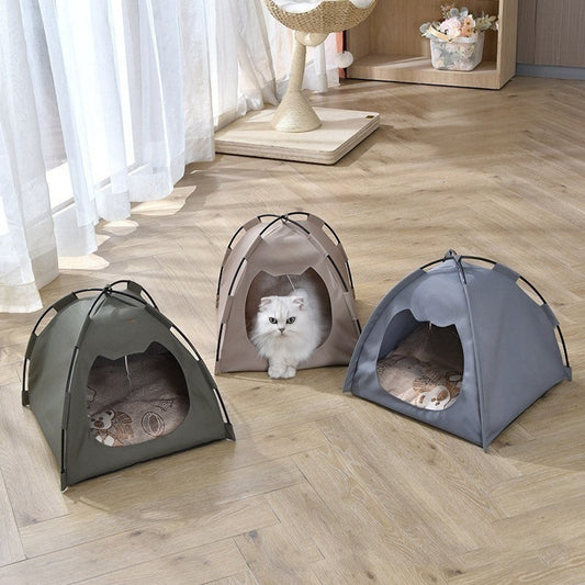 Round-Top Tent Pet Bed with Plush Mat