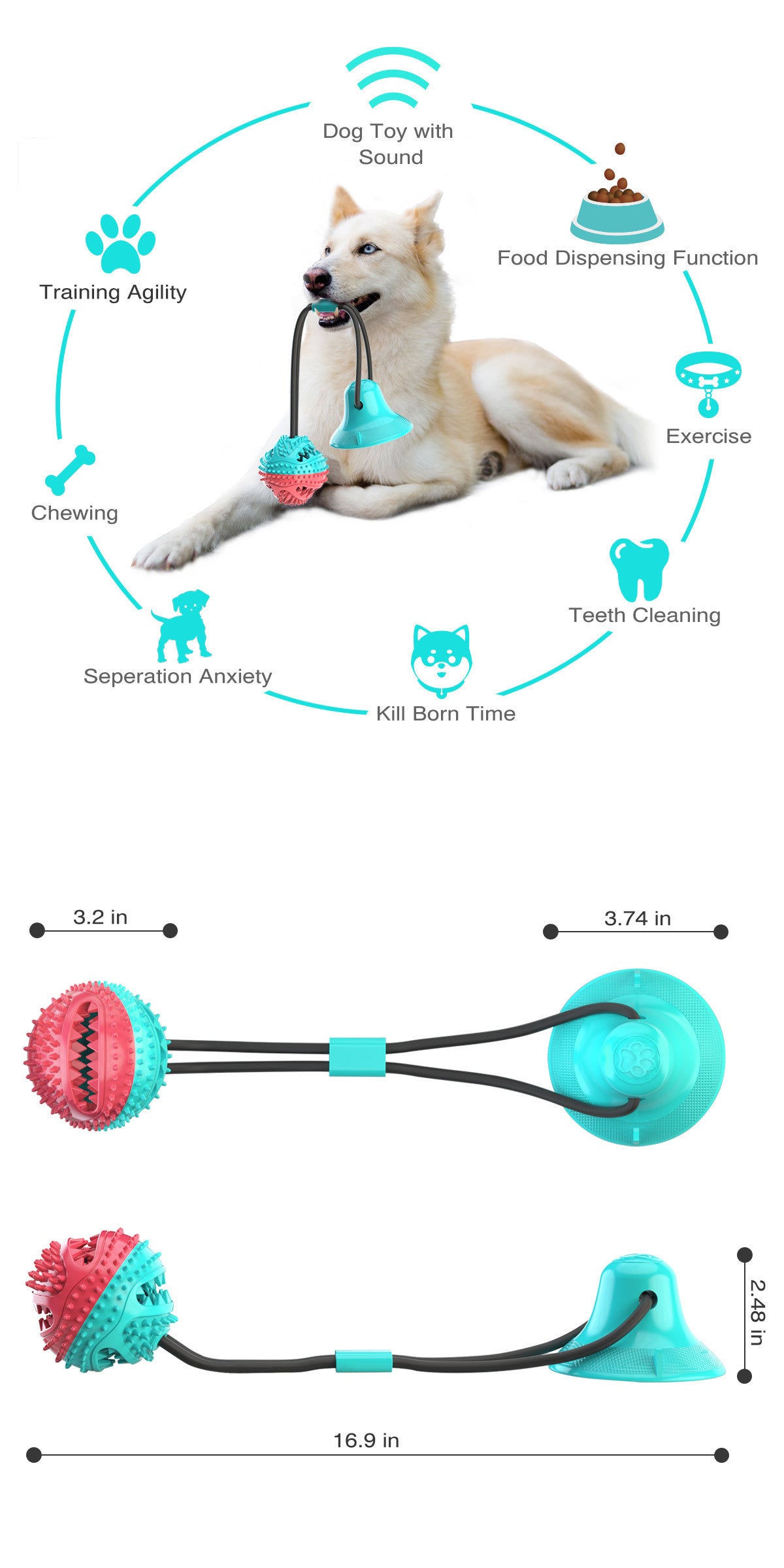 Suction Chew Ball Feeder - Dog Puzzle Toy with Suction Cup Base for Treat Dispensing & Teeth Cleaning