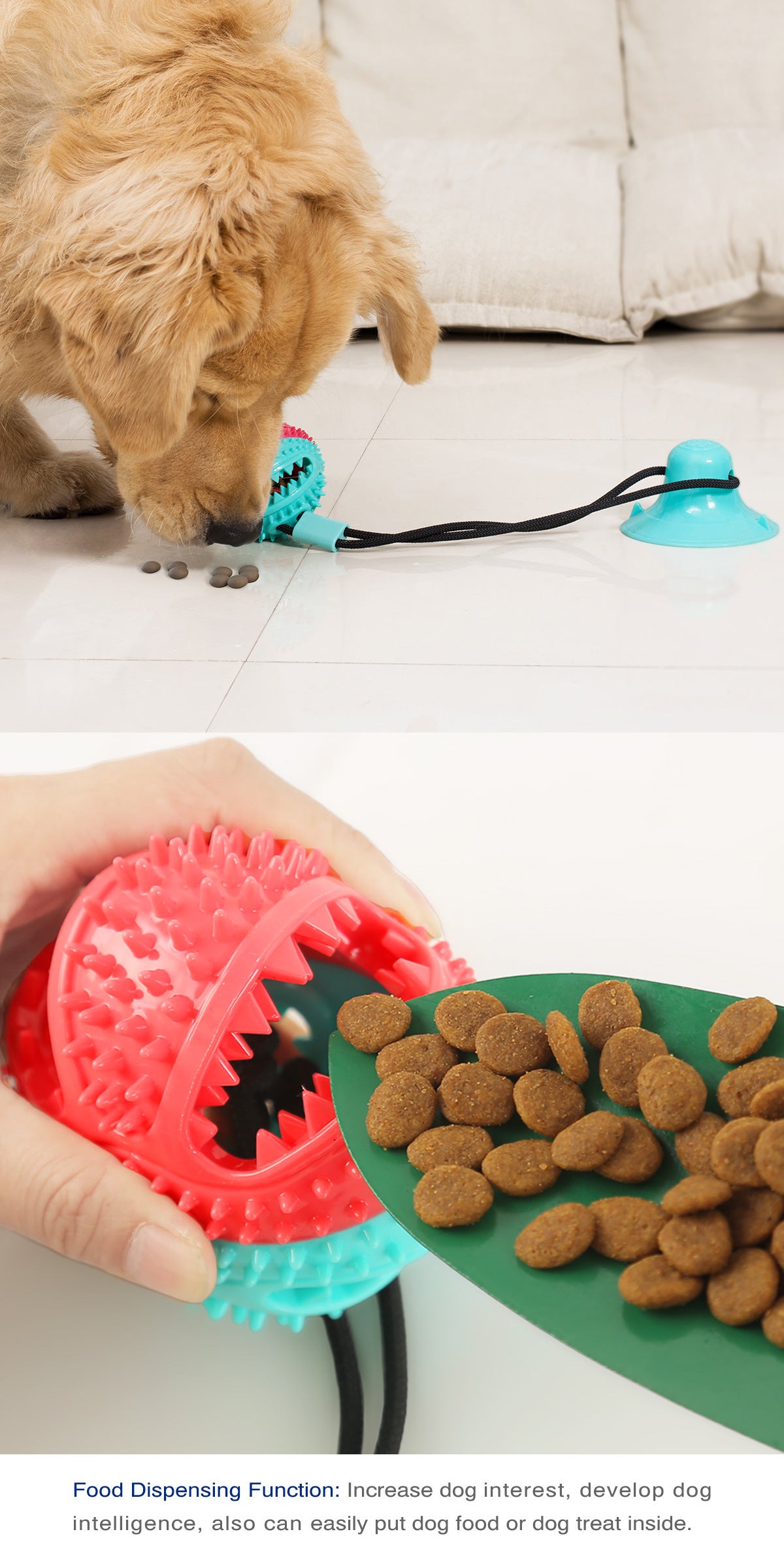 Suction Chew Ball Feeder - Dog Puzzle Toy with Suction Cup Base for Treat Dispensing & Teeth Cleaning