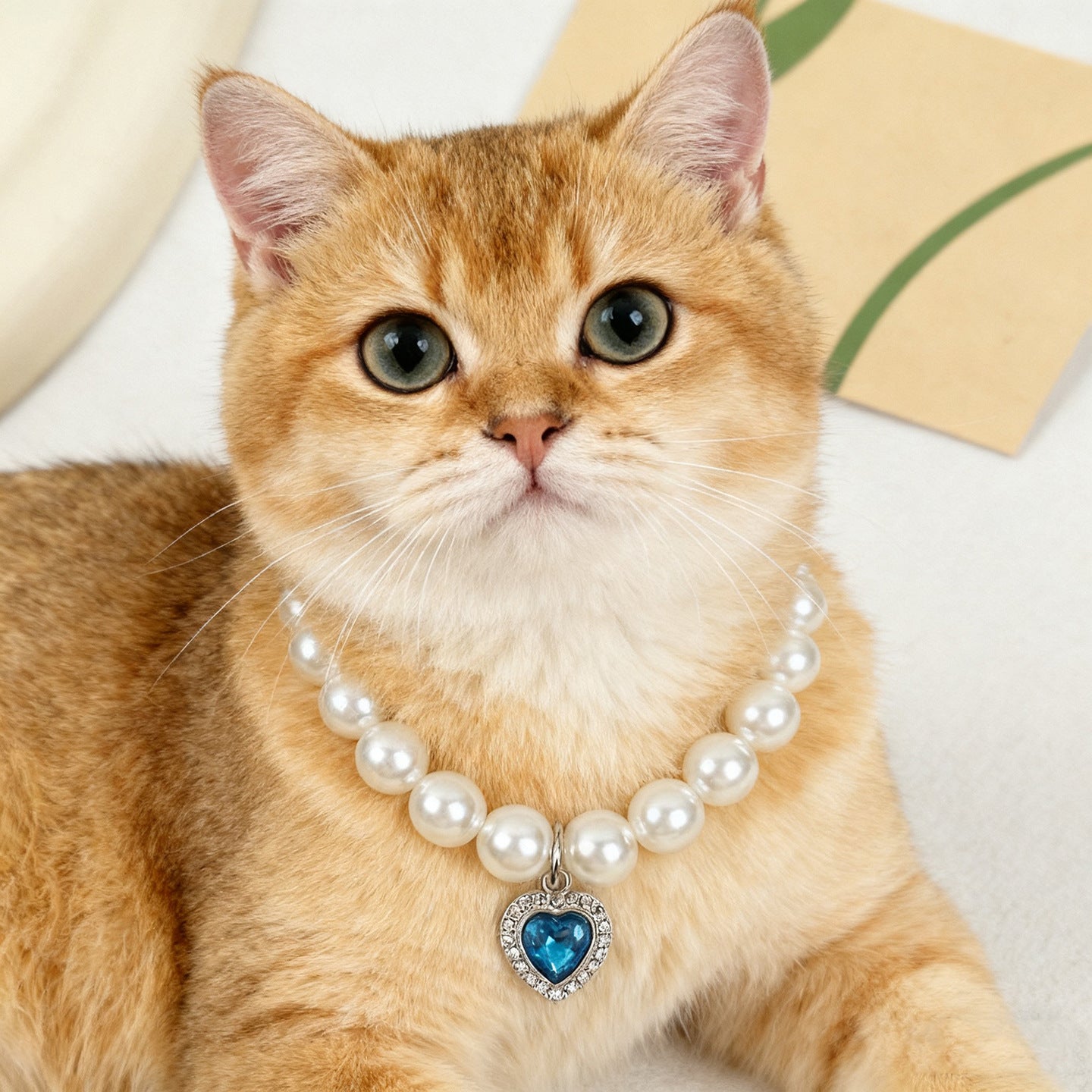 Pet Heart Pendant Necklace Faux Pearl Accent Collar for Cats and Dogs