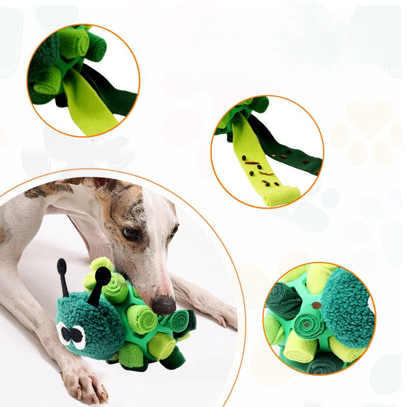 Caterpillar Dog Snuffle Toy - Treat Puzzle Ball with Multiple Holes, Chewable Rubber for Boredom & Anxiety