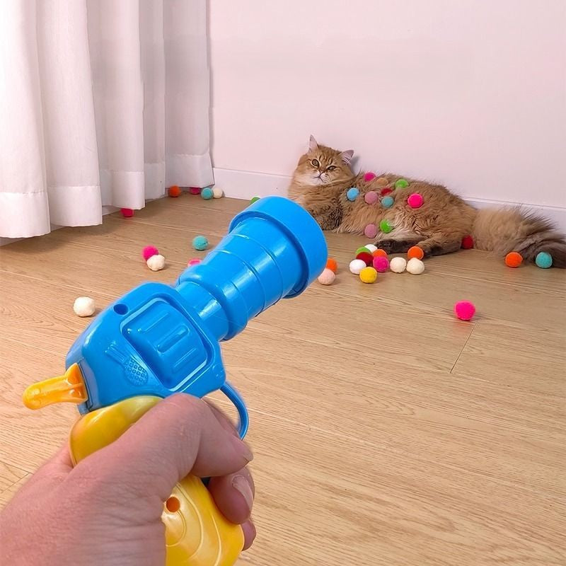 Cat Toy Gun with Plush Balls - Auto-Launch Interactive Wand, Boredom Buster for Indoor Cats