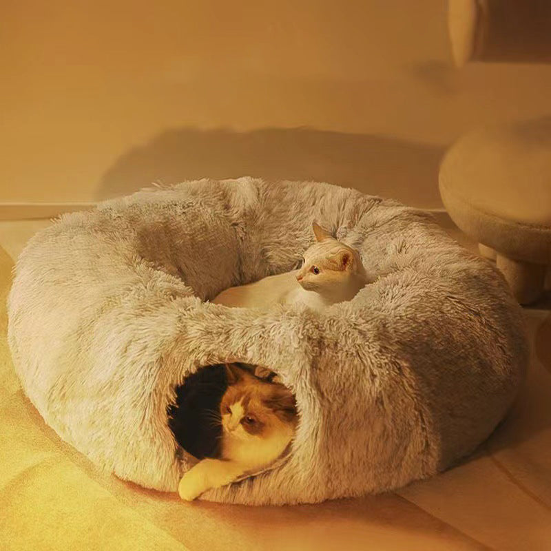 Plush Tunnel Cat Bed