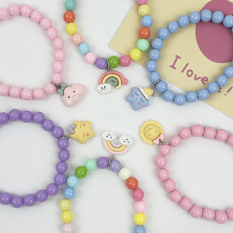 Sweet Pet Necklace Hand-Strung Beaded Collar with Cartoon Cat Charms for Dogs and Cats
