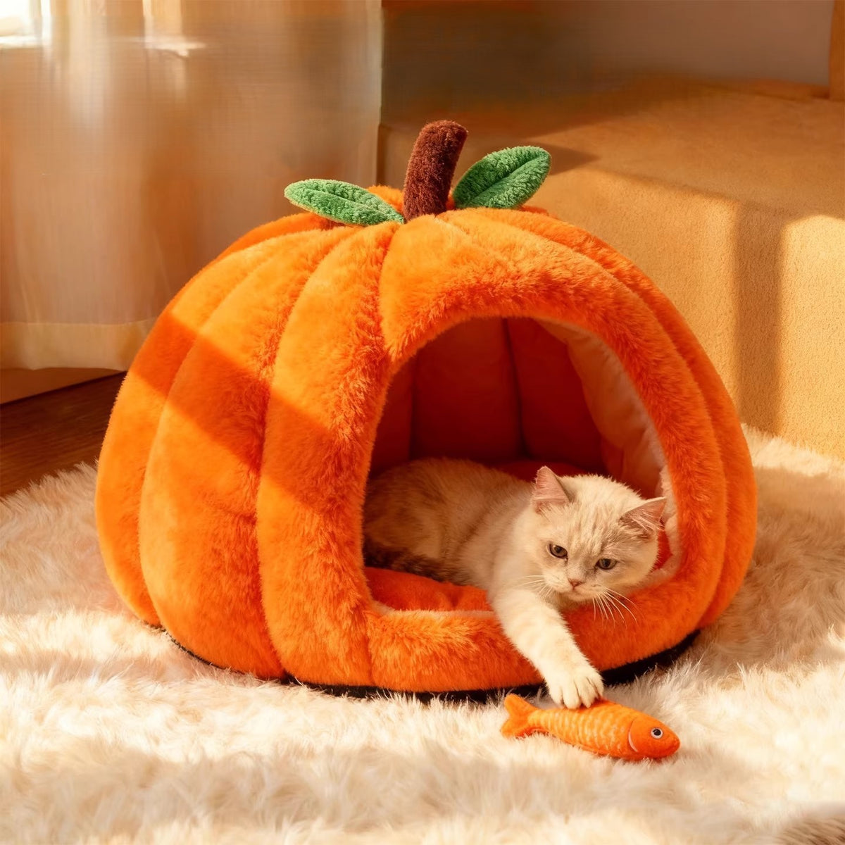 Semi-Enclosed Winter Pet Bed with Removable Cushion)