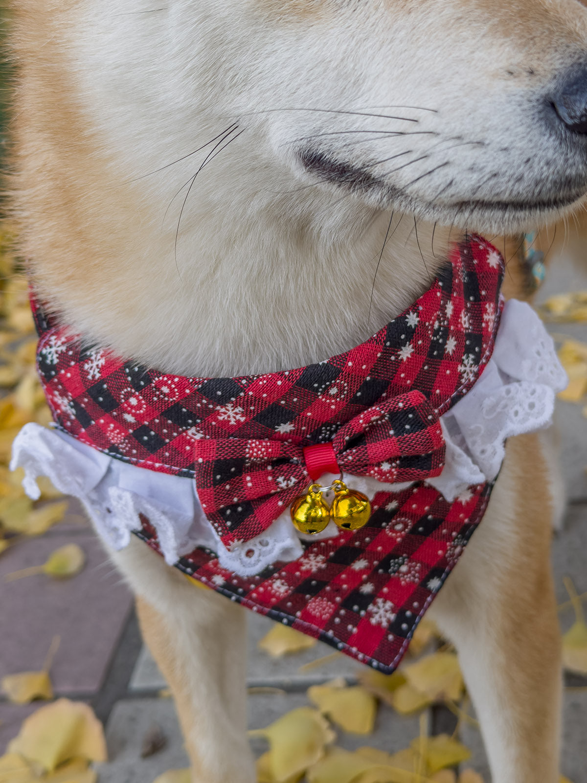 Cat Dog Collar Bandana Bowknot Plaid Christmas Spliced