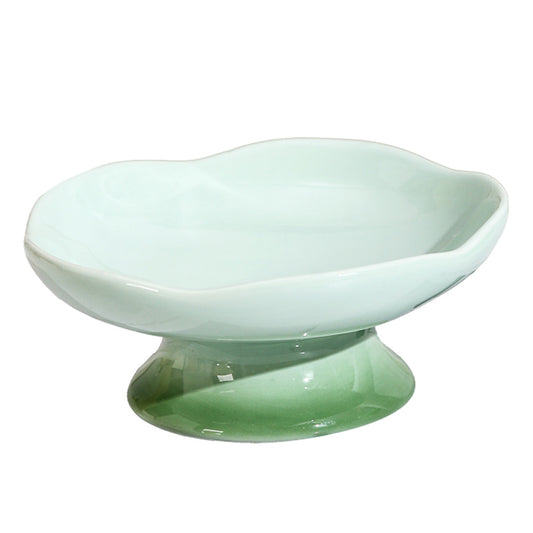 Ceramic Pet Bowl with Floral Rim - Elevated Anti-Slip Cat Dish for Food & Water, Whisker Friendly Design