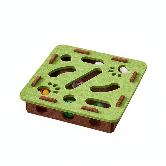 Felt Puzzle Box for Cats - Interactive Maze Toy with Multiple Entrances & Scratch Pad