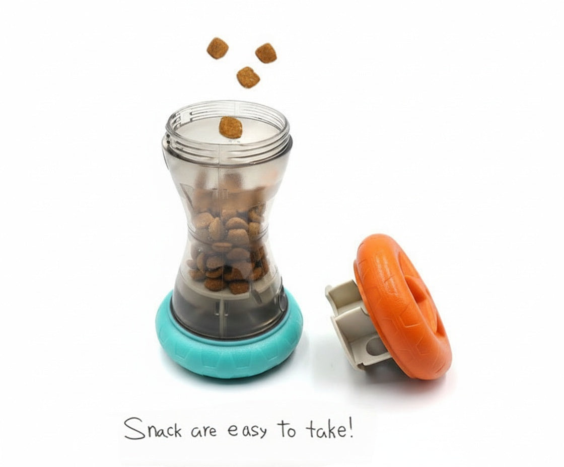 Pet Snack'n Play Dumbbell - Silent Wobble Treat Dispenser Toy for Dogs & Cats