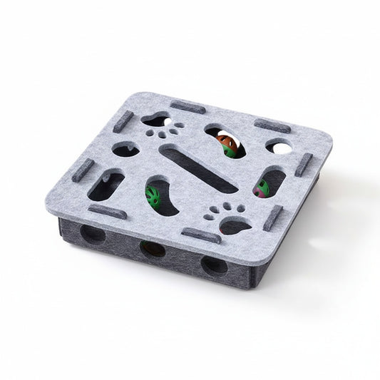 Felt Puzzle Box for Cats - Interactive Maze Toy with Multiple Entrances & Scratch Pad