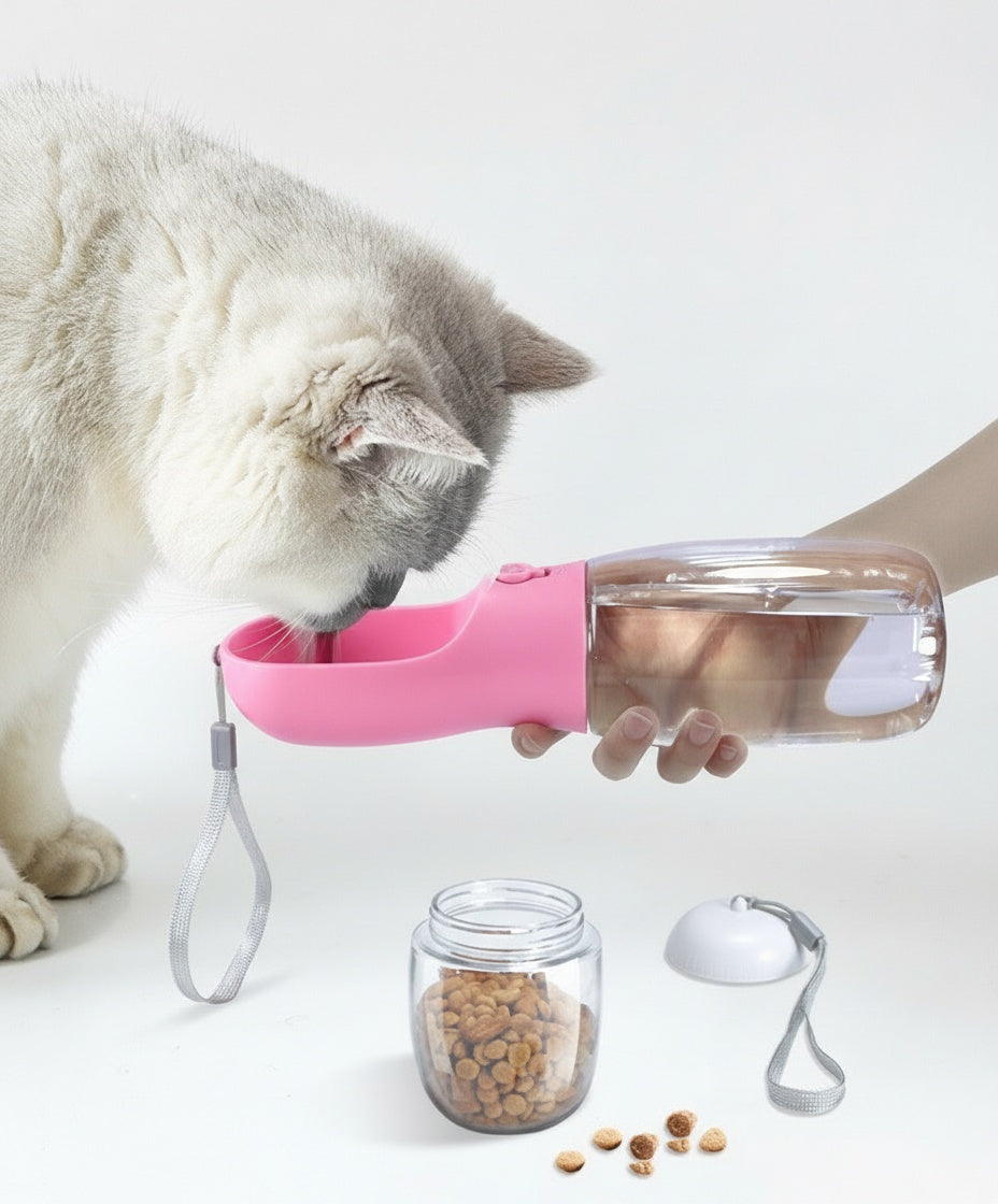 Multi-Function Pet Water Bottle & Food Container - Leak-Proof Portable Feeder for Outdoor Adventures