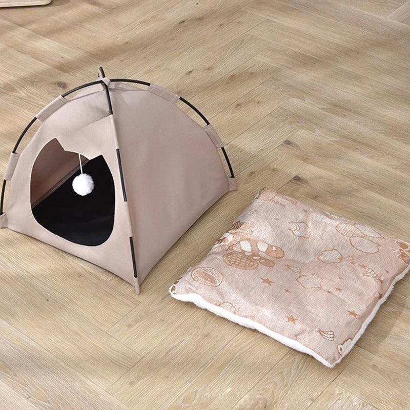 Round-Top Tent Pet Bed with Plush Mat