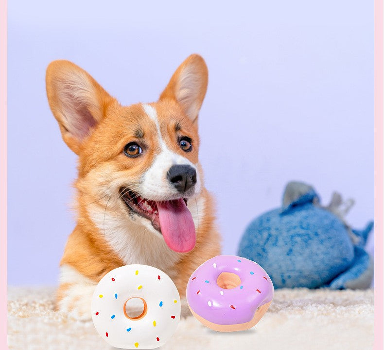 Donut Dog Toy - Squeaky Latex Ring with Realistic Colors