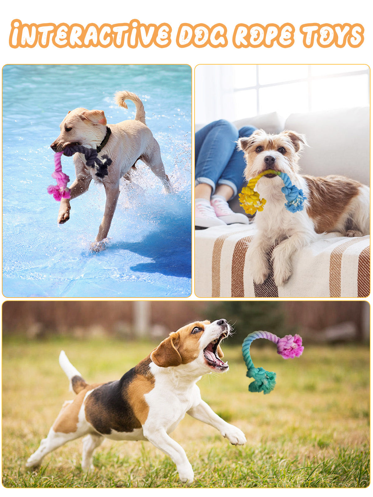 Pet Rope Toys Three Knots Dog Chew Durable