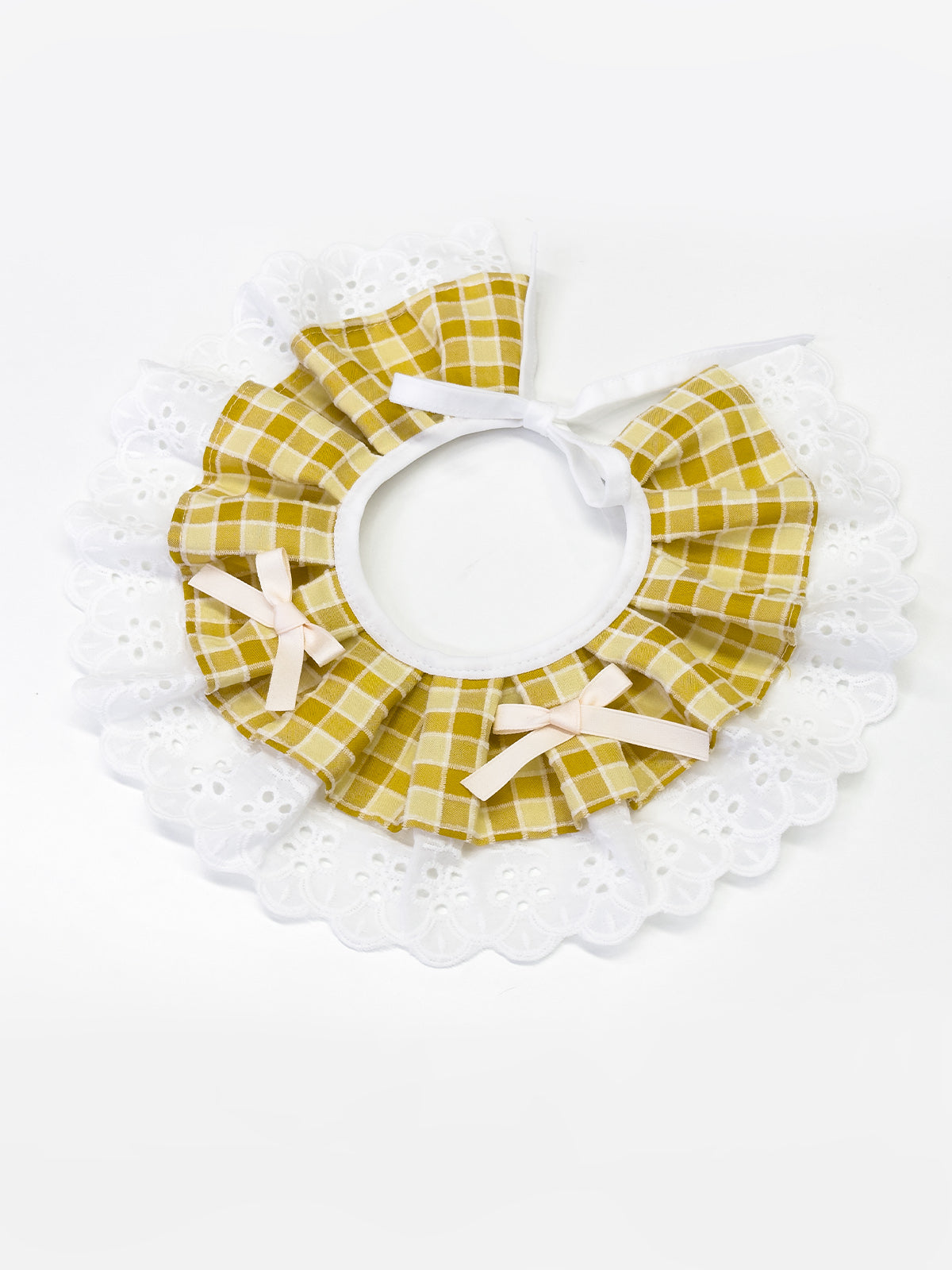 Cat Dog Collar Bandana Bowknot Plaid Spliced Lace-up