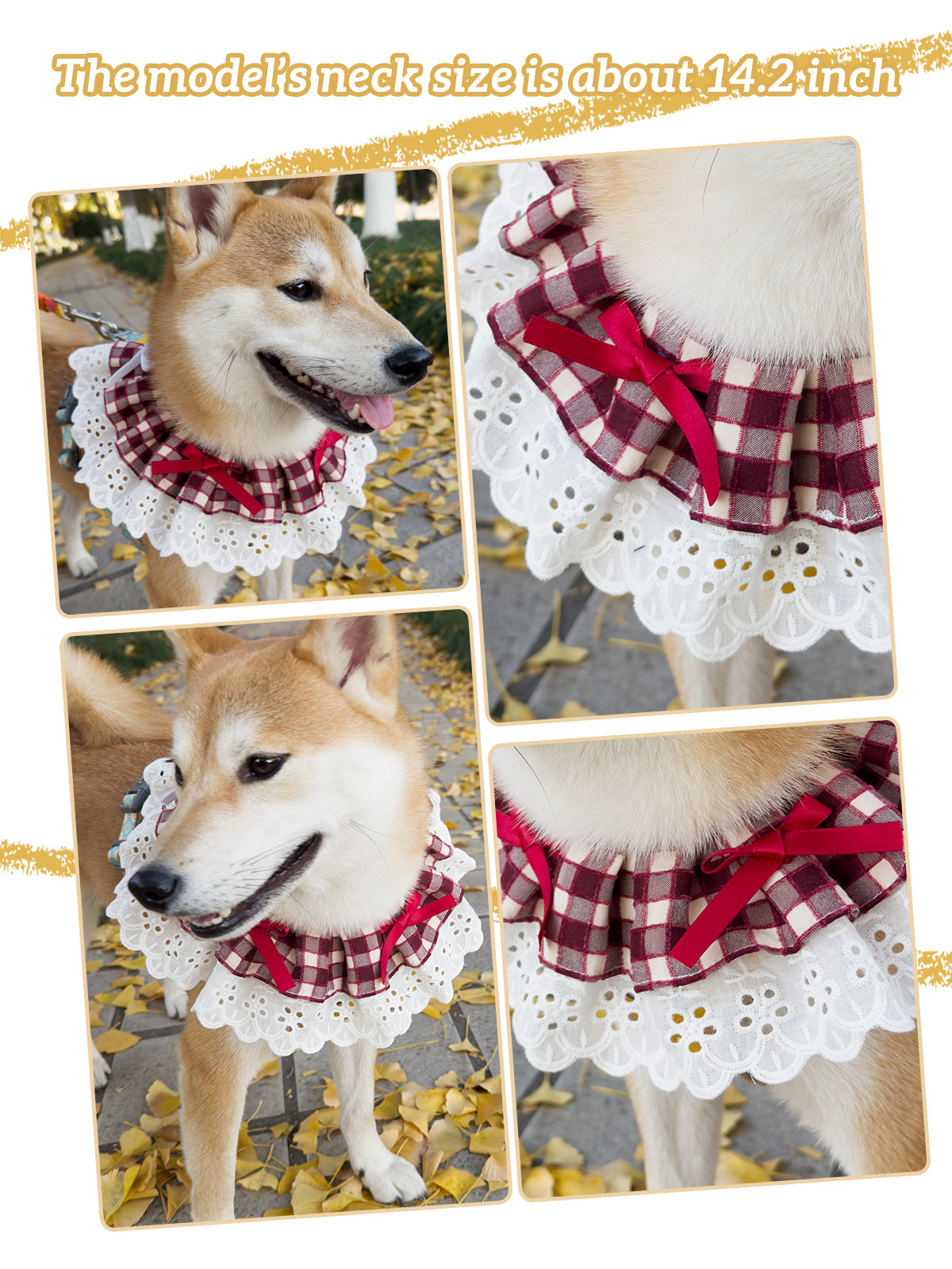 Cat Dog Collar Bandana Bowknot Plaid Spliced Lace-up