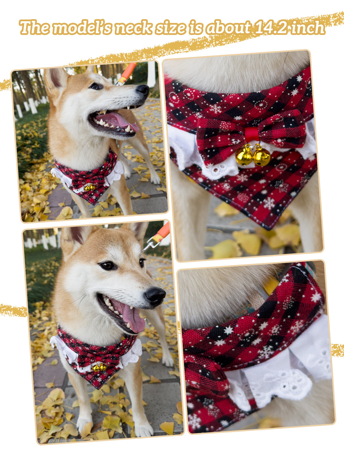 Cat Dog Collar Bandana Bowknot Plaid Christmas Spliced