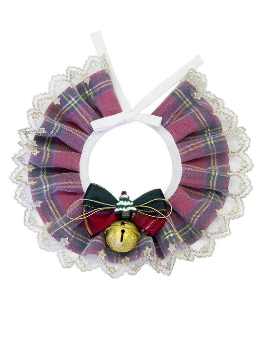 Cat Dog Collar Bandana Bowknot Christmas Sheer Plaid
