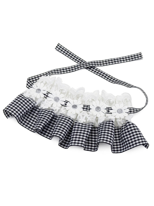 Cat Dog Collar Plaid Flowers Deco Lace-up Cute Kitten Adjustable